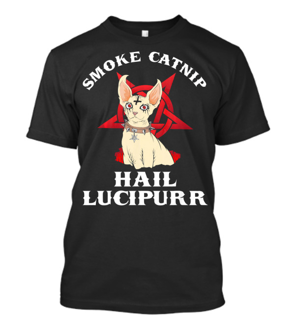 Smoke Catnip Hail Lucipurr Black Metal Cat With Inverted Pentagram T-Shirt