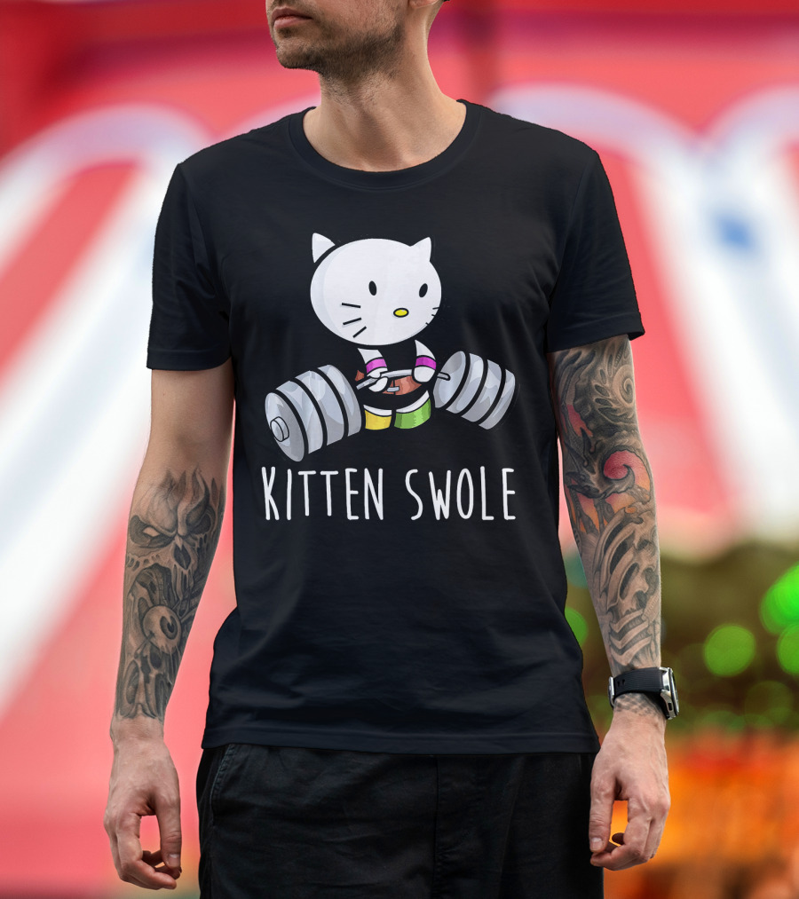 Kitten Swole Lifting Heavy Weights Powerlifting Cat T-Shirt