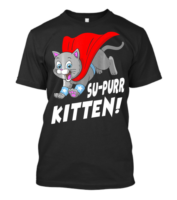 Su-Purr Kitten Funny Hero Cat With Red Cape And Stars T-Shirt