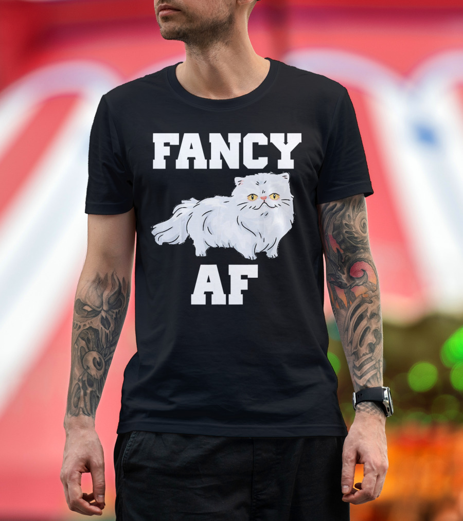 FANCY AF White Persian Cat Funny T-Shirt