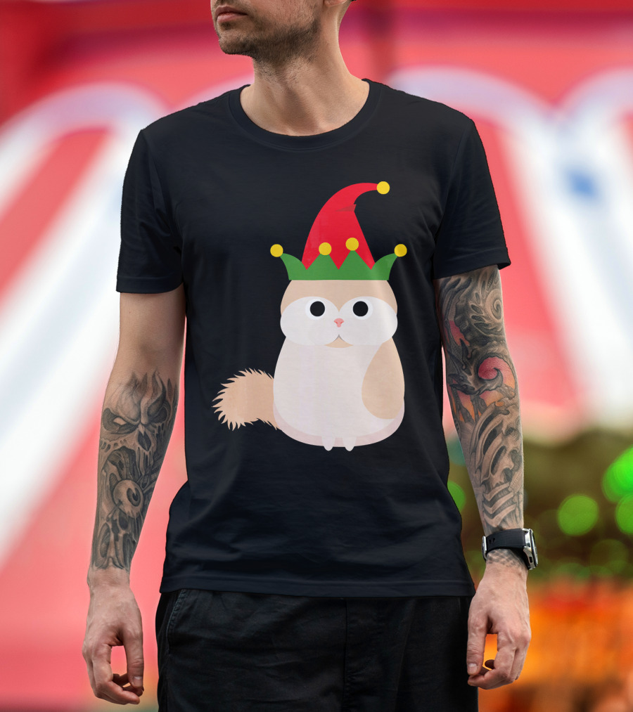 Funny Ugly White and Tan Persian Cat in Jester Hat T-Shirt
