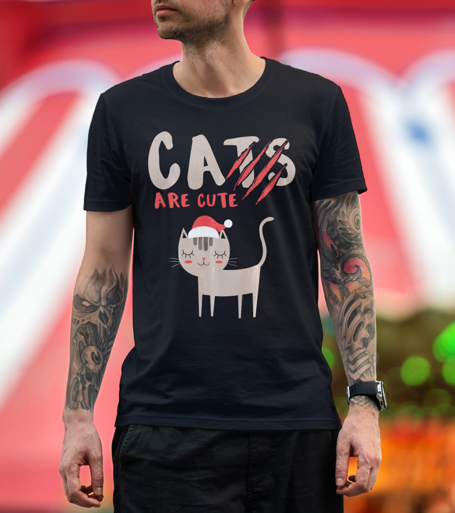 Cats Are Cute Meow Christmas Kitten Cat Lover Owner T-Shirt