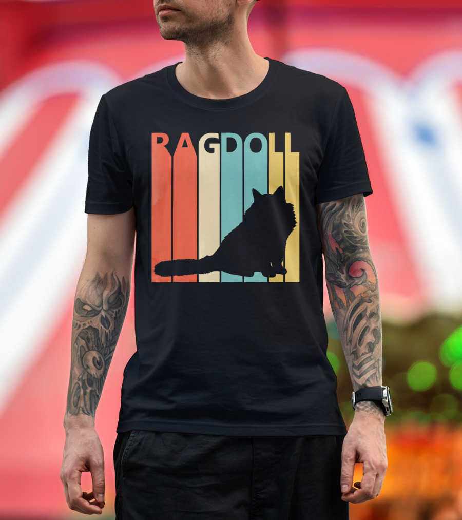 Ragdoll Cat Silhouette Vintage Style Stripes T-Shirt