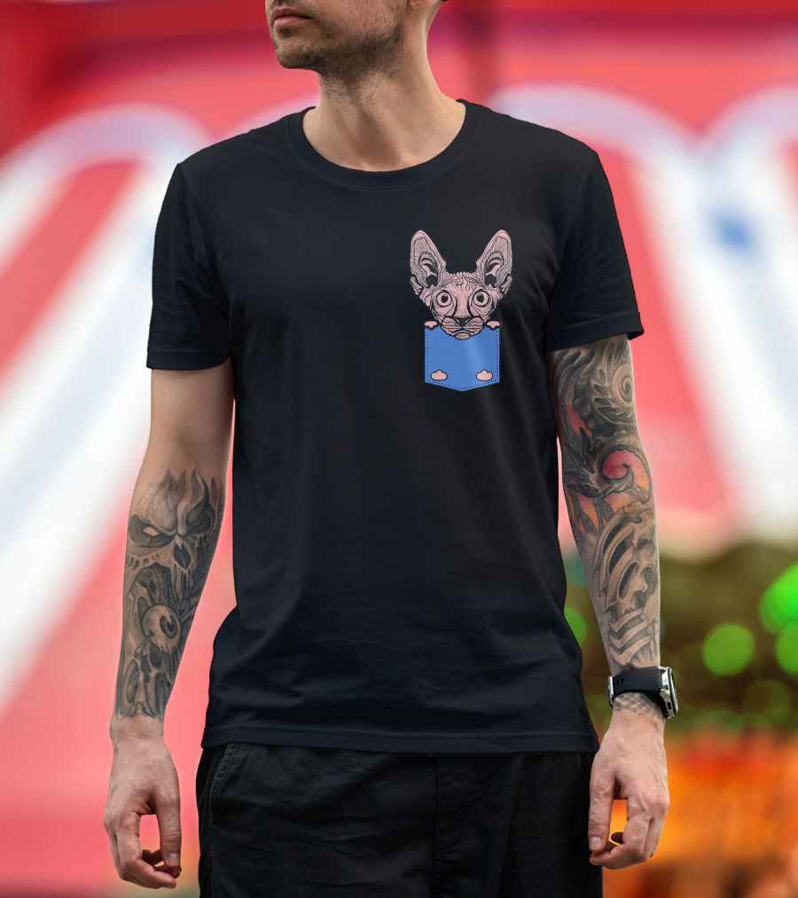 Cute Pet Lover Tees Sphynx Cat Pocket Clouds Brea T-Shirt