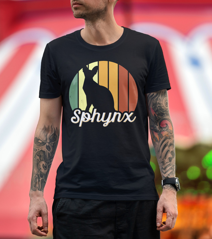 Sphynx Cat Silhouette Retro Vintage Stripes T-Shirt