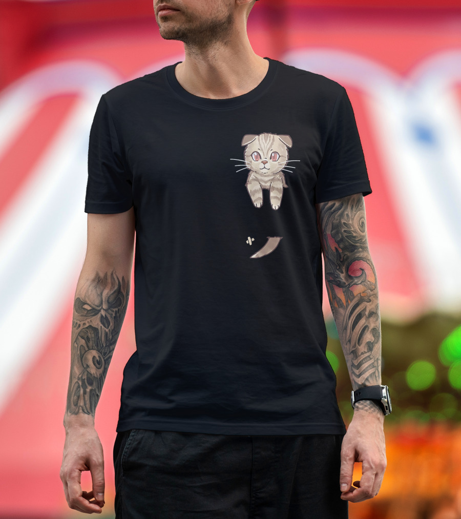 Pocket Cute Scottish Fold Cat Kitten Peekaboo Playful T-Shirt