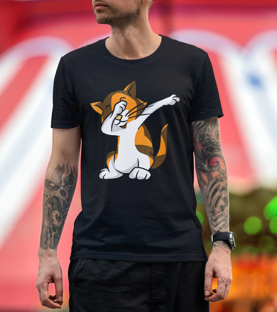 Dabbing Calico Cat Cartoon Dance Movement T-Shirt