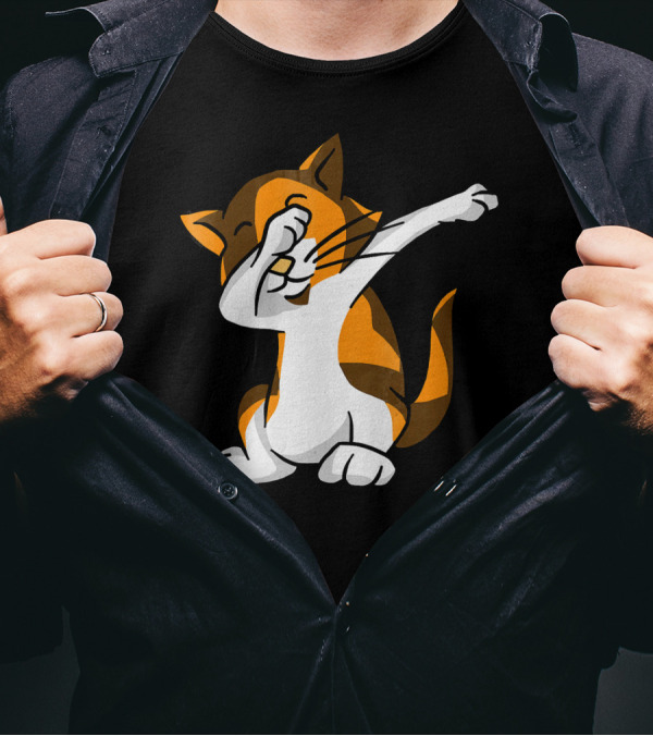 Dabbing Calico Cat Cartoon Dance Movement T-Shirt