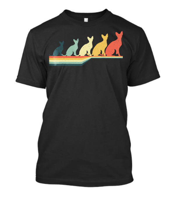 DEVON REX Vintage Retro Style Multicolor Silhouette Cats T-Shirt