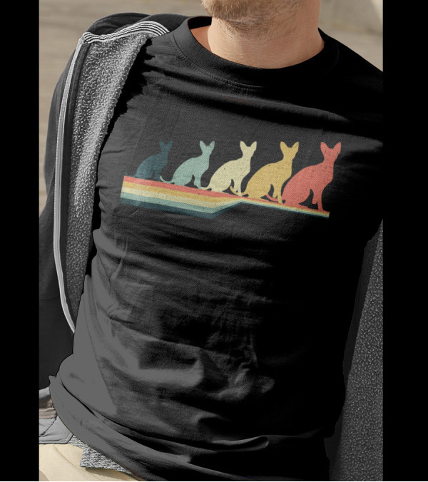 DEVON REX Vintage Retro Style Multicolor Silhouette Cats T-Shirt