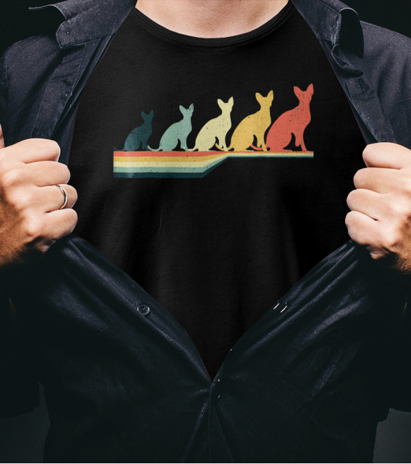 DEVON REX Vintage Retro Style Multicolor Silhouette Cats T-Shirt