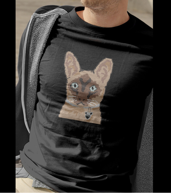 Pixelated 8 Bit Cat Funny Siamese With Skull Necklace T-Shirt