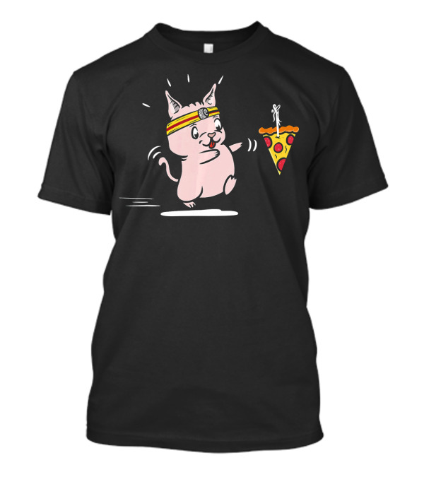 Sphynx Cat Chasing Pizza Slice Enthusiastically Running T-Shirt