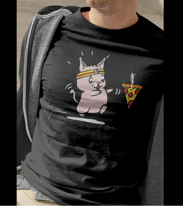 Sphynx Cat Chasing Pizza Slice Enthusiastically Running T-Shirt