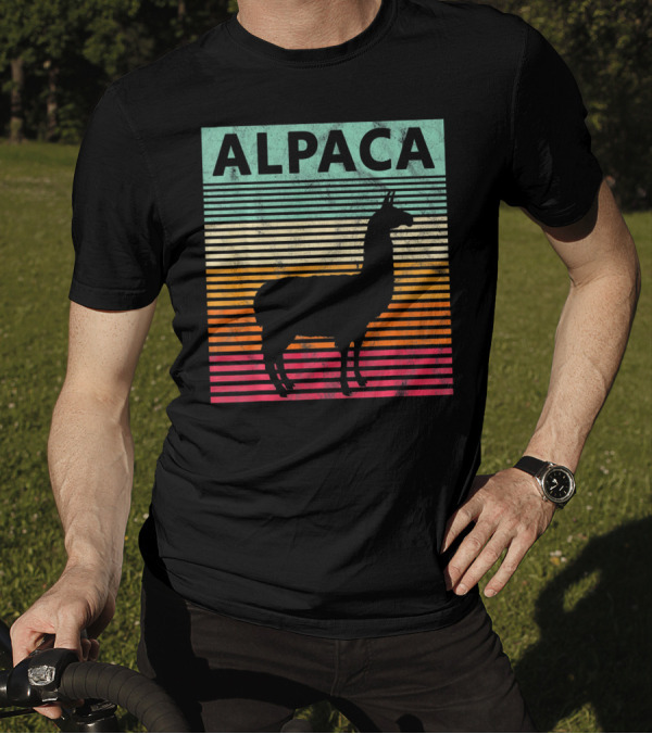 Retro Alpaca Silhouette Vintage Stripes T-Shirt