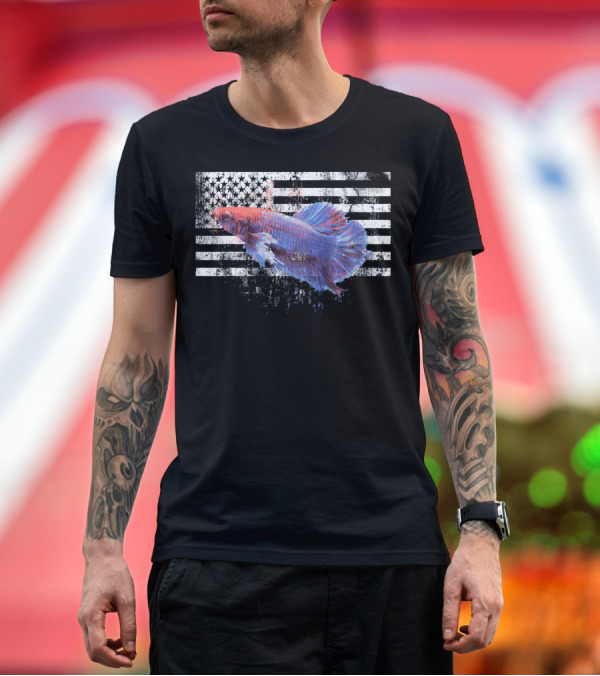 Premium T-Shirt: American Flag Design Siamese Fighting Betta Fish T-Shirt American Flag Design Siamese Fighting Betta Fish T-Shirt