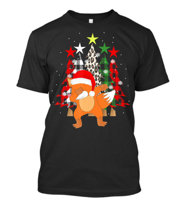 Christmas Dabbing Fox With Santa Hat And Festive Trees T-Shirt