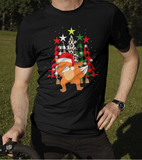 Christmas Dabbing Fox With Santa Hat And Festive Trees T-Shirt
