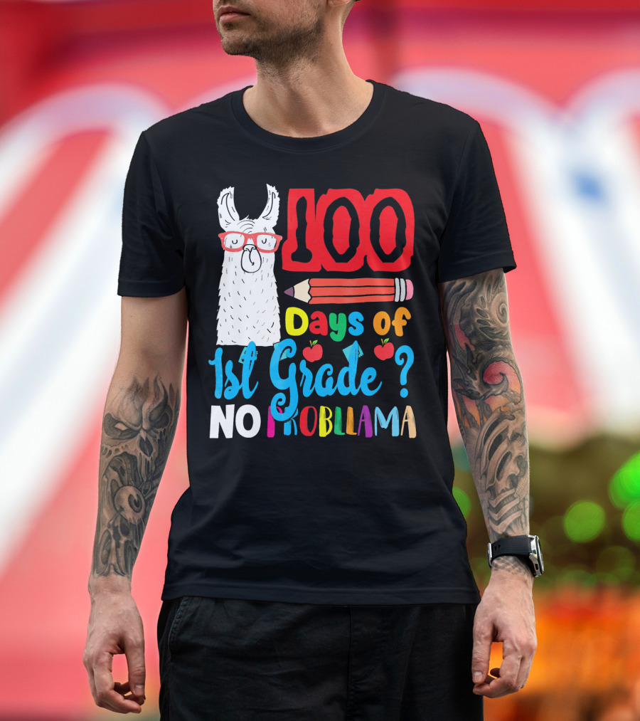 100 Days of 1st Grade No Probllama Pencil Apples Llama T-Shirt