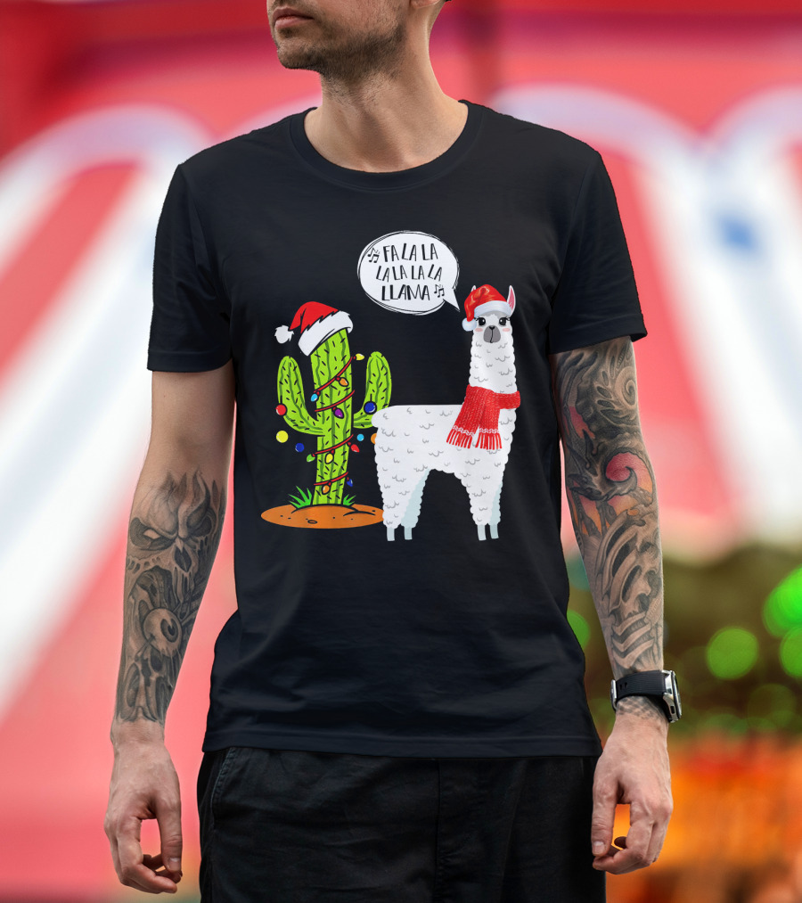 Fa La La Llama Cute Santa Alpaca Cactus Christmas T-Shirt