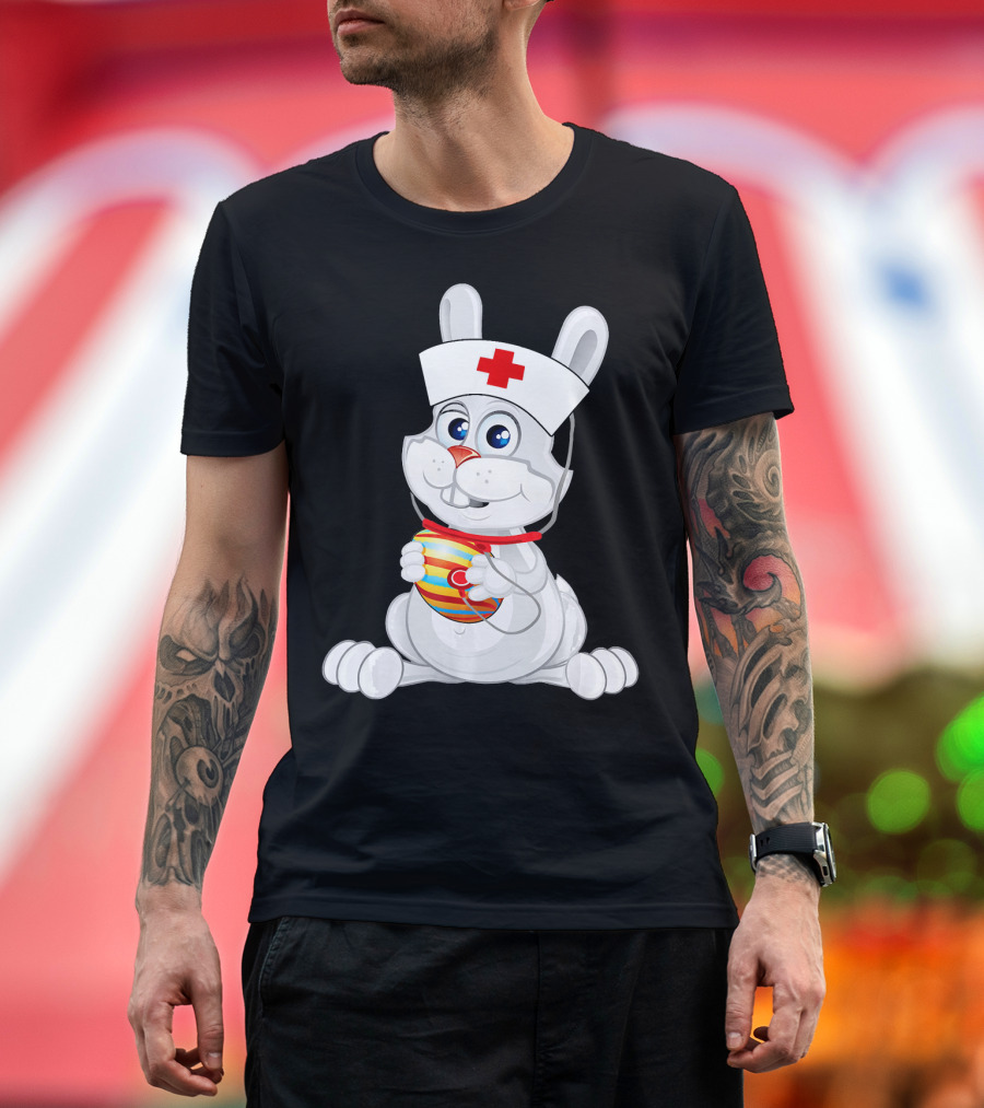 Cute Rabbit Bunny Nurse with Easter Egg and Stethoscope T-Shirt
