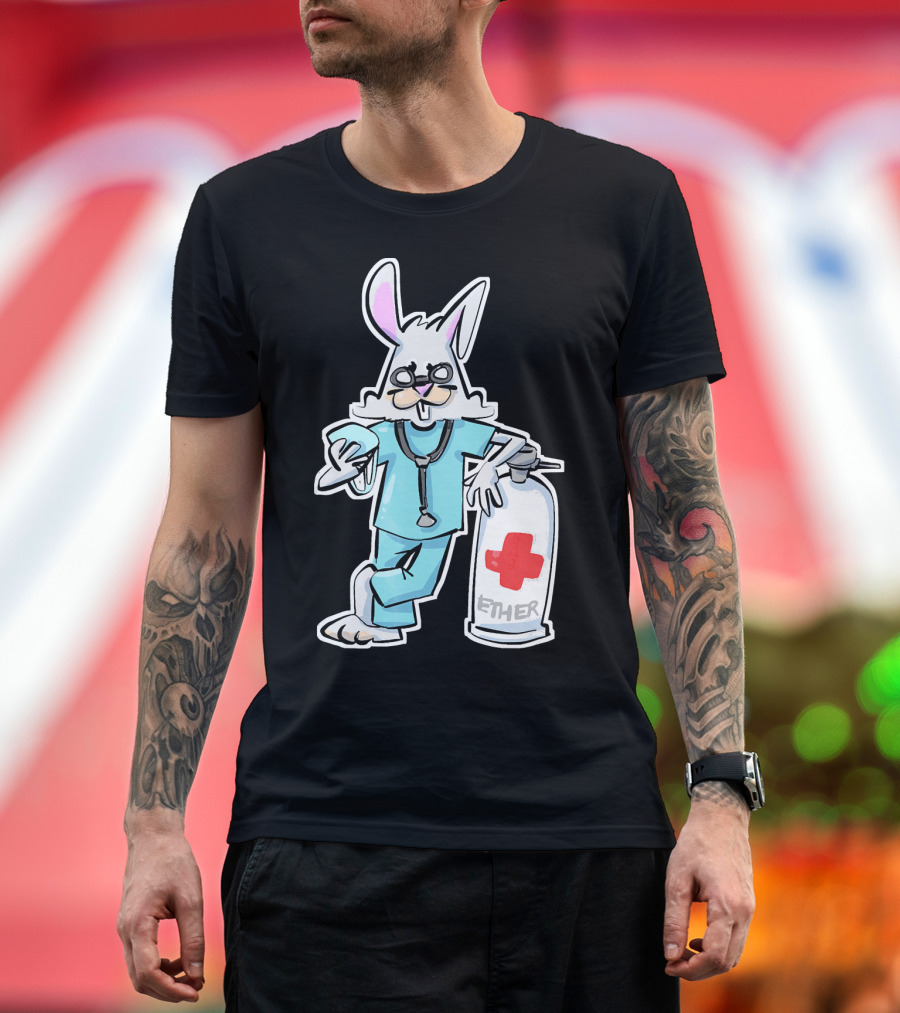 Anesthesia Ether Bunny Funny Easter Medi Bunny with Ether Tank and Stethoscope T-Shirt