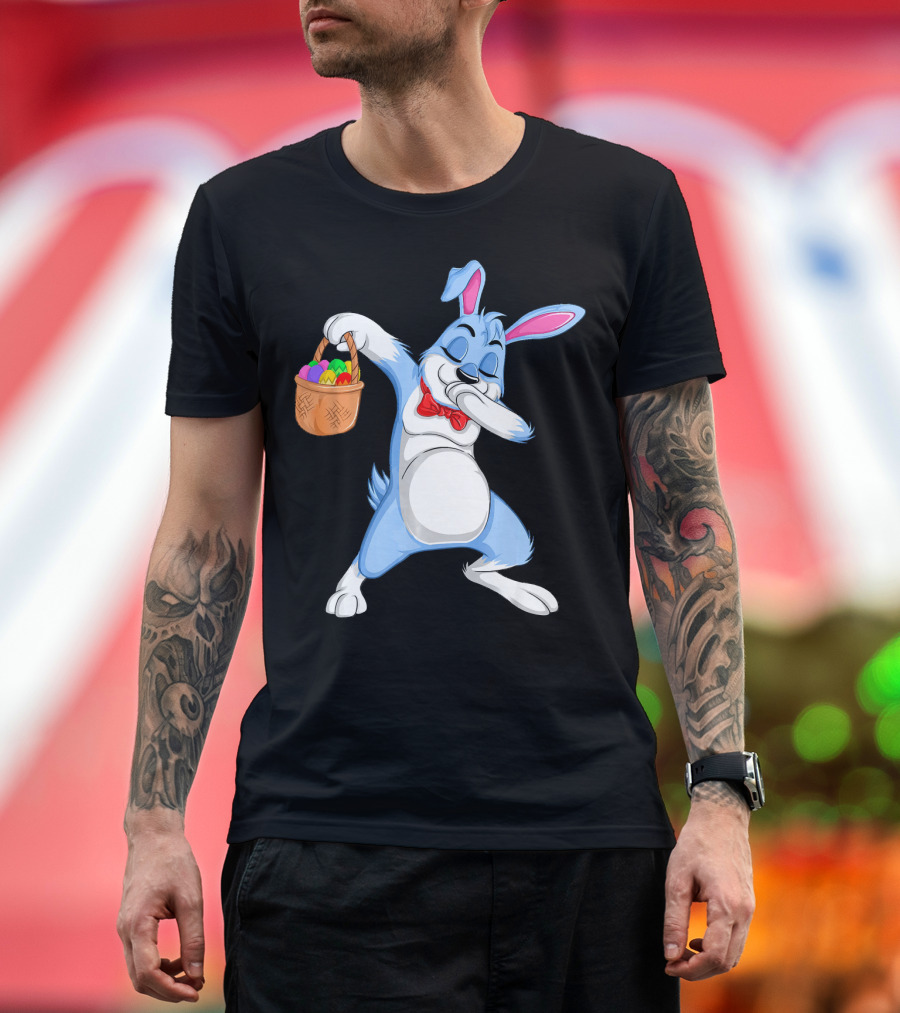 Dabbing Easter Bunny with Basket of Colorful Eggs T-Shirt