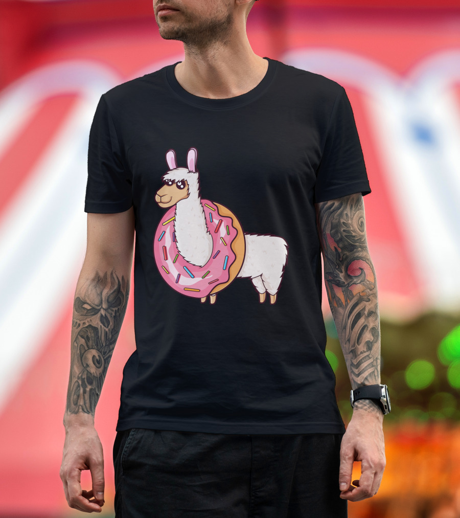 Cute Llama Sprinkles Donut Alpaca Long T-Shirt