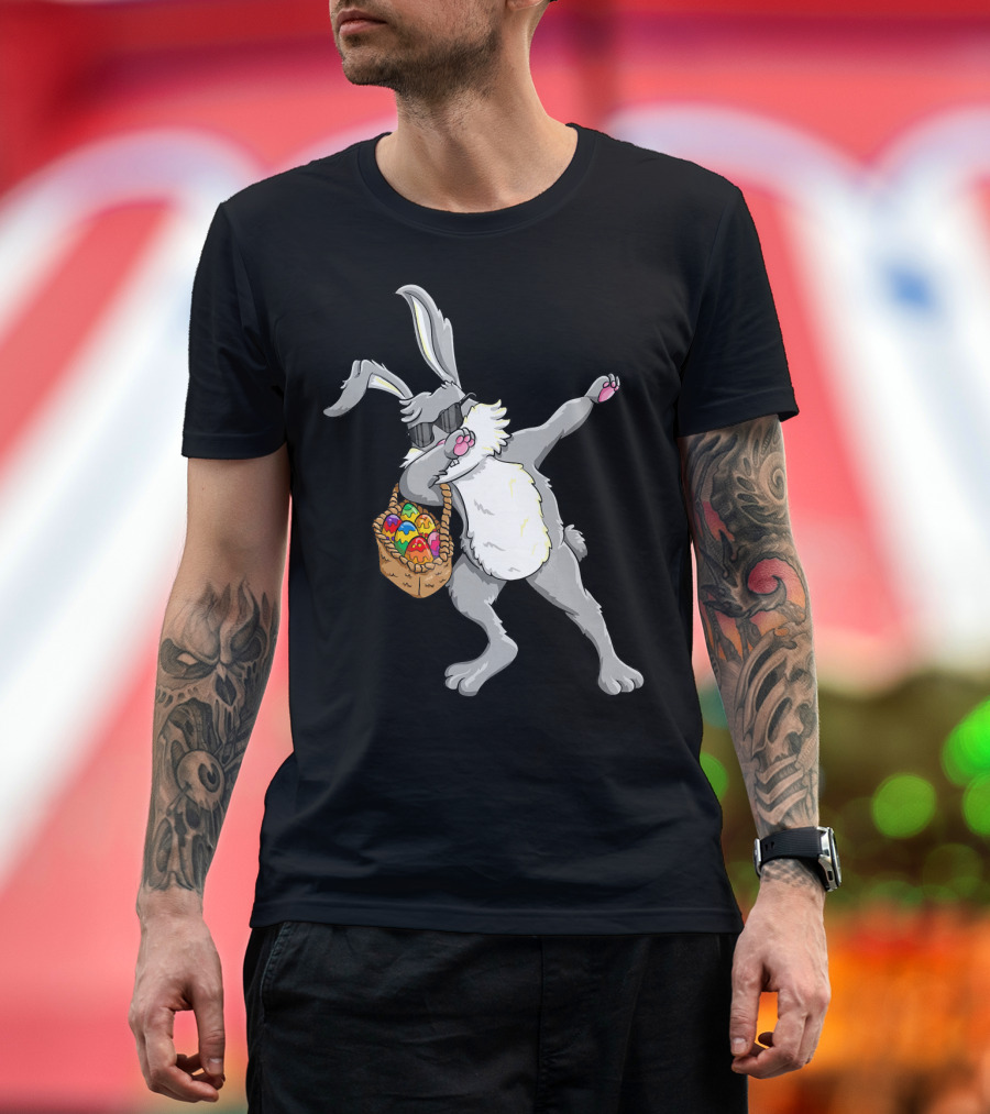 Dabbing Easter Bunny with Basket of Colored Eggs T-Shirt