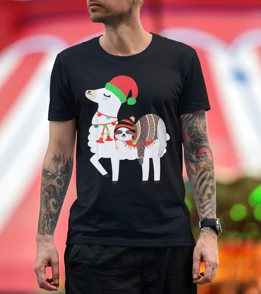 Christmas Sloth Riding Llama Ugly Sweaters T-Shirt