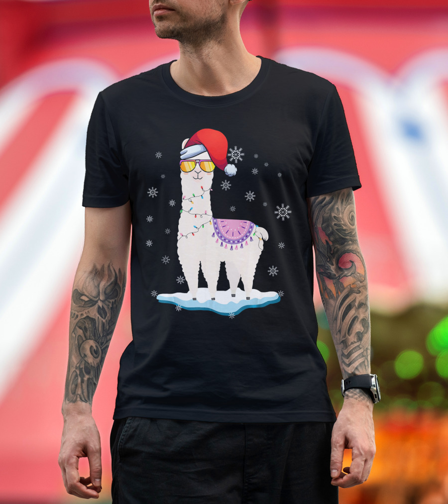 Christmas Llama Santa Hat Xmas Tree Alpa Snowflakes Glasses T-Shirt