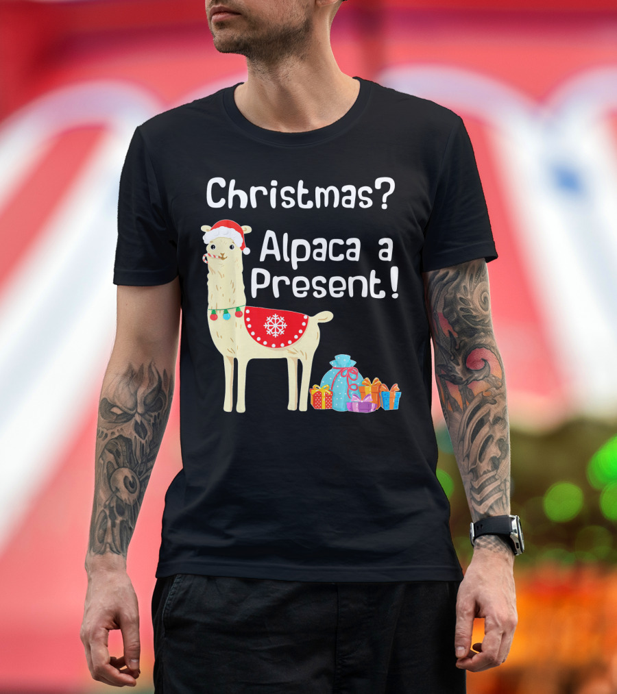 Christmas Alpaca a Present Santa Hat and Gifts T-Shirt