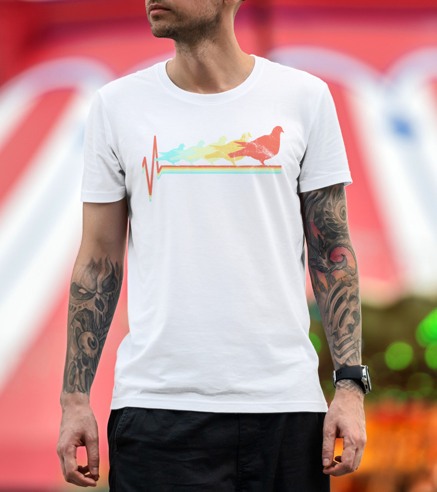 Dove Bird Doves Heartbeat Retro Colorful Line T-Shirt