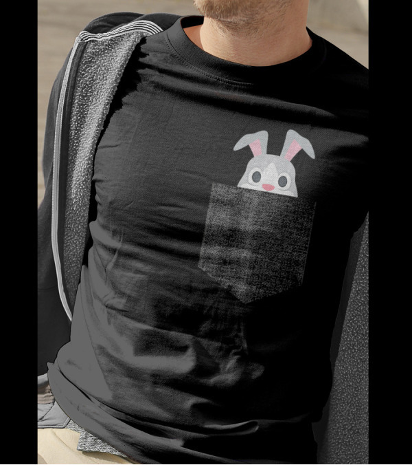 Bunny Rabbit Peeking Pocket Patch Easter Bunny T-Shirt