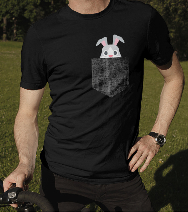 Bunny Rabbit Peeking Pocket Patch Easter Bunny T-Shirt