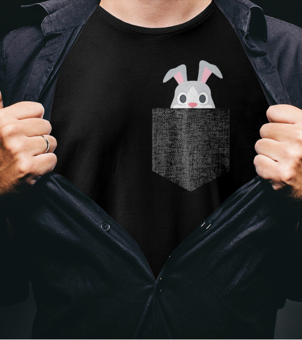 Bunny Rabbit Peeking Pocket Patch Easter Bunny T-Shirt