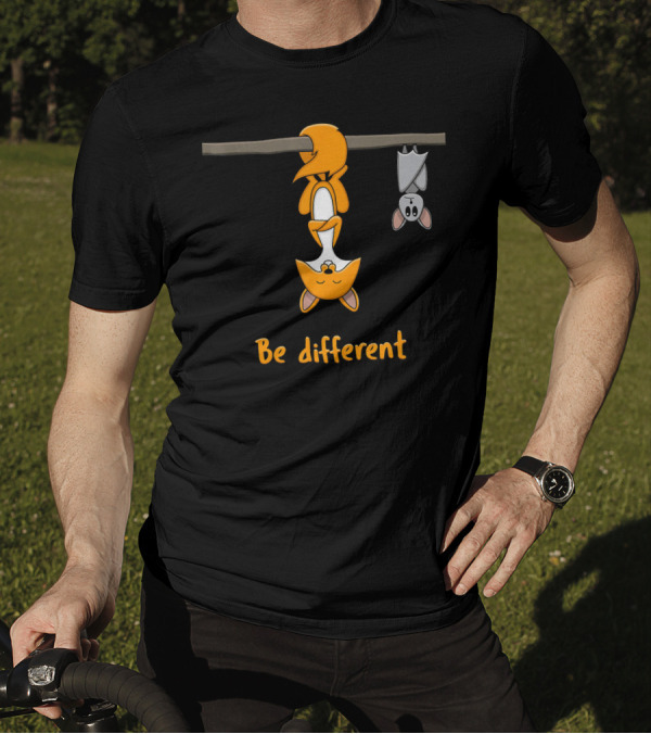 Be Different Red Fox With Bat Cute Chris Hanging Playfully T-Shirt