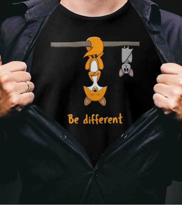 Be Different Red Fox With Bat Cute Chris Hanging Playfully T-Shirt