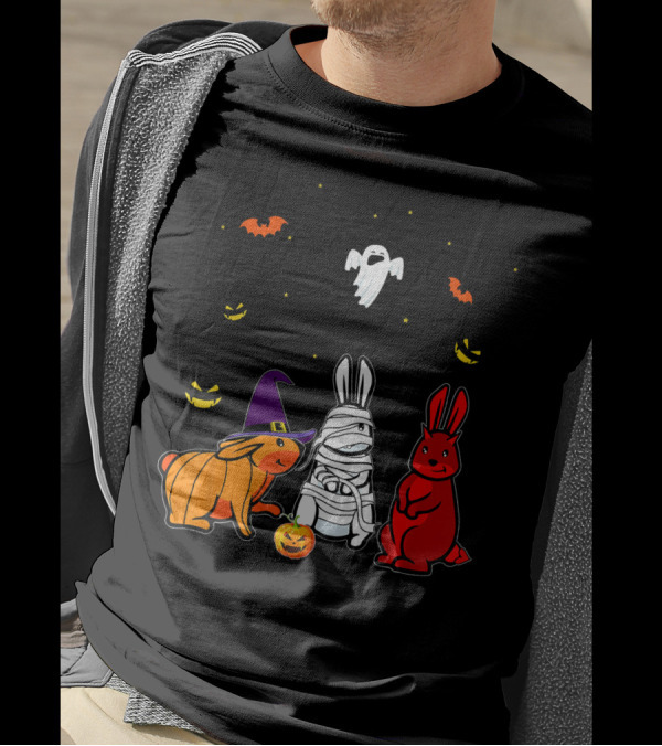 Cool Rabbit Has Devil Mummy Pumpkin Ghost Halloween Bats T-Shirt