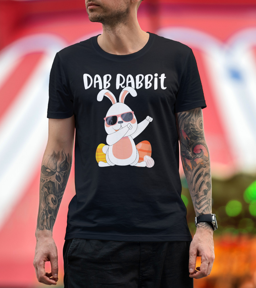 Dab Rabbit Dabbing Easter Bunny with Sunglasses and Colorful Eggs T-Shirt