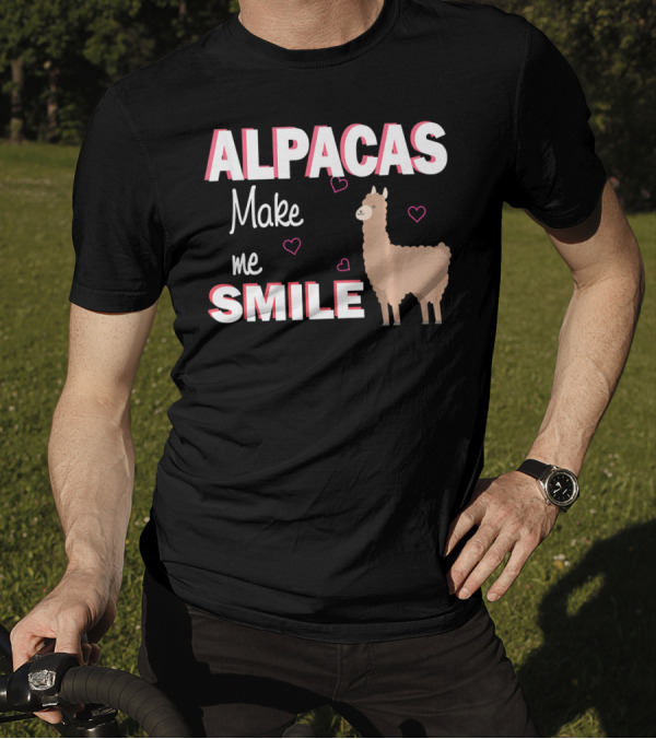 Alpacas Make Me Smile Cute Alpaca With Hearts T-Shirt