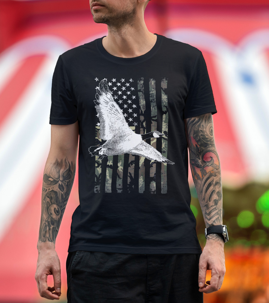 Camouflage American Flag with Goose Hunting T-Shirt