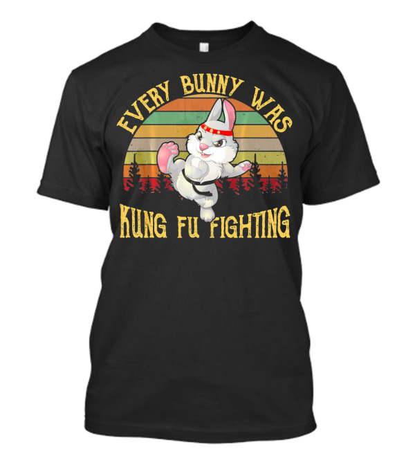 Every Bunny Was Kung Fu Fighting Easter Retro Vintage Sunset T-Shirt