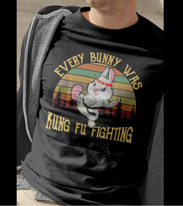 Every Bunny Was Kung Fu Fighting Easter Retro Vintage Sunset T-Shirt