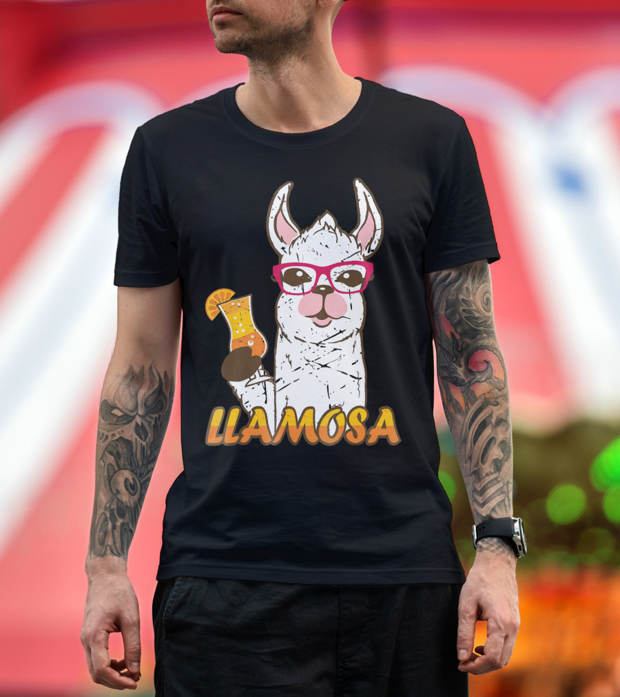 LLAMOSA Llama Mimosa with Glasses Funny Wine Alcohol T-Shirt