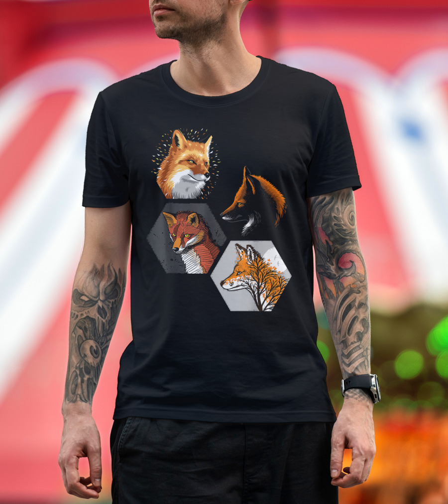 Exagon Fox Style Hexagonal Art Foxes T-Shirt