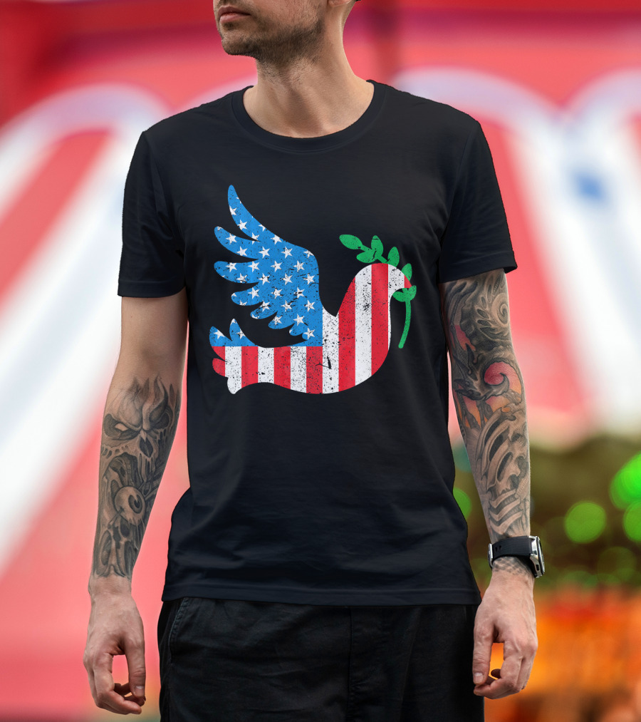 Freedom Dove American Flag Leaf Branch 4th Of July Ind T-Shirt