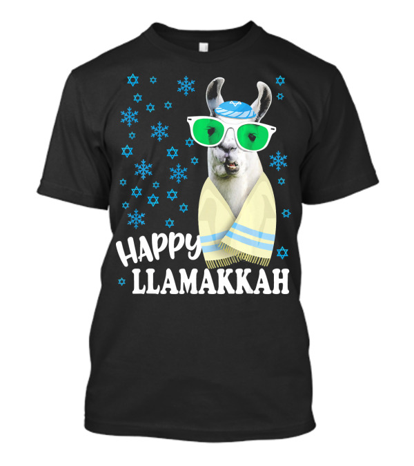 Happy Llamakkah Funny Llama With Glasses And Snowflakes T-Shirt