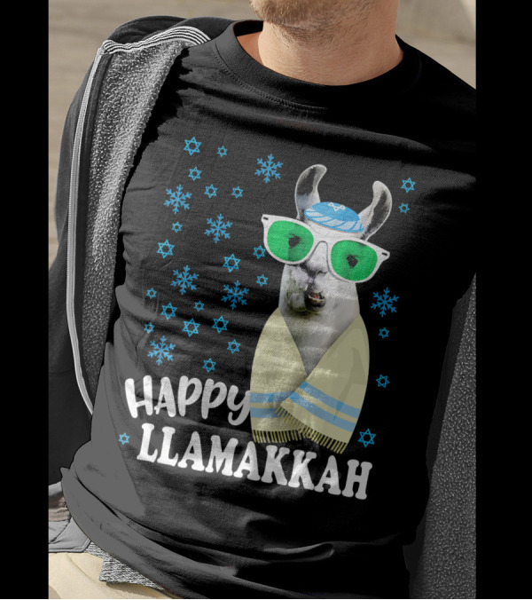 Happy Llamakkah Funny Llama With Glasses And Snowflakes T-Shirt
