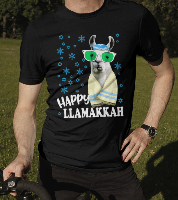 Happy Llamakkah Funny Llama With Glasses And Snowflakes T-Shirt